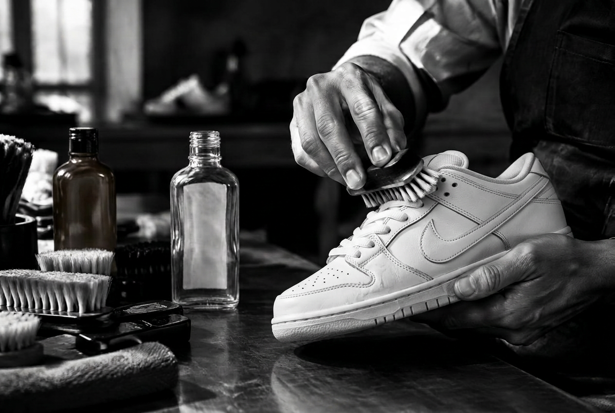 Hand-cleaning a Nike SB Dunk in store
